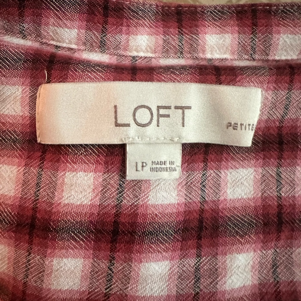 LOFT Burgundy Plaid V-Neck Blouse - Picture 8 of 8